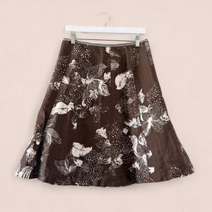 Ann Taylor Women's Size 6 Brown Floral Linen Blend A-Line Skirt